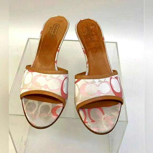 Coach Kirsten Vintage White Pink Open Toe Kitten Mini Heels Stiletto - Size 10 - Picture 3 of 8